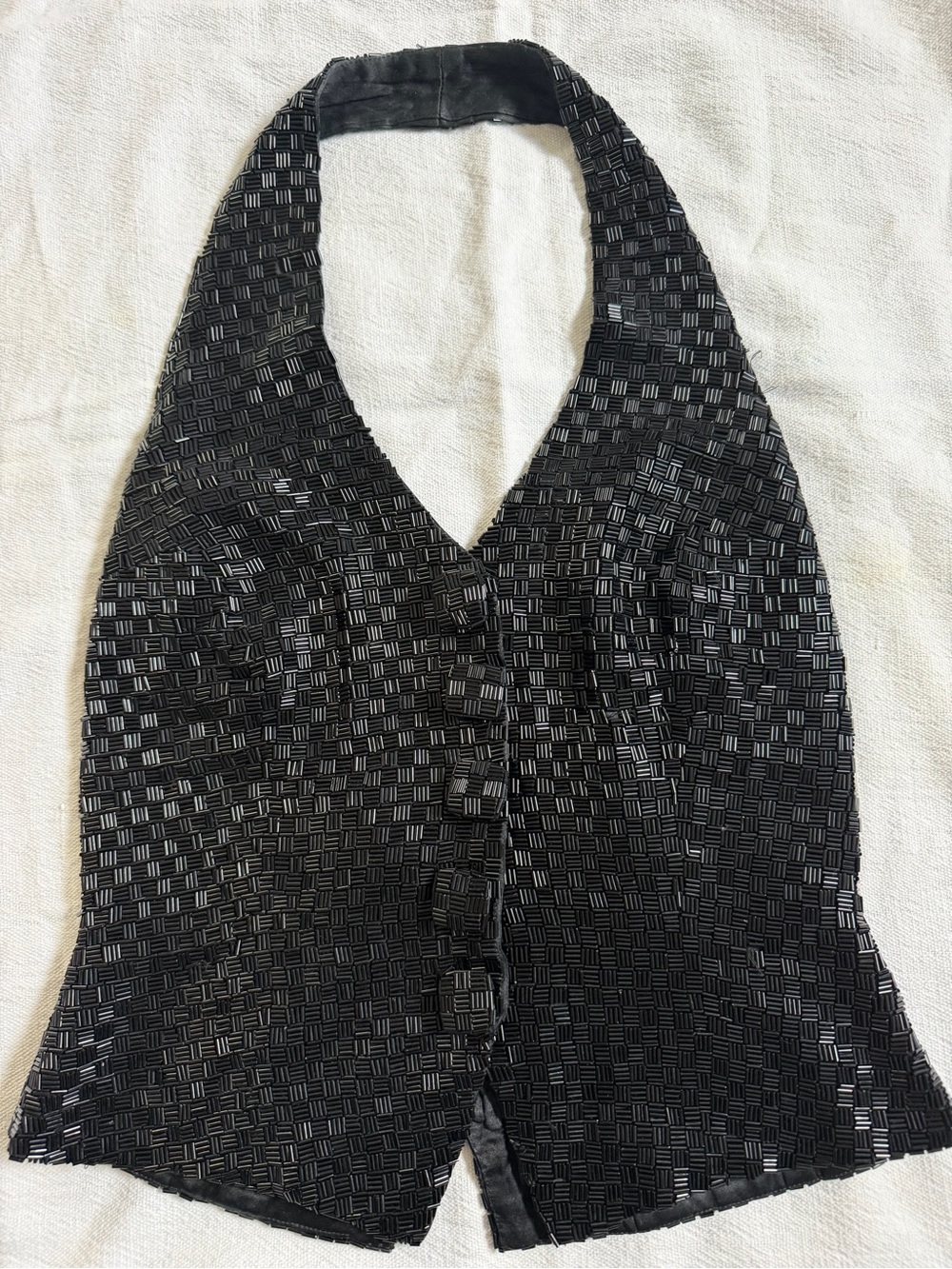 Carmen Marc Valvo Black Textured Halter Vest